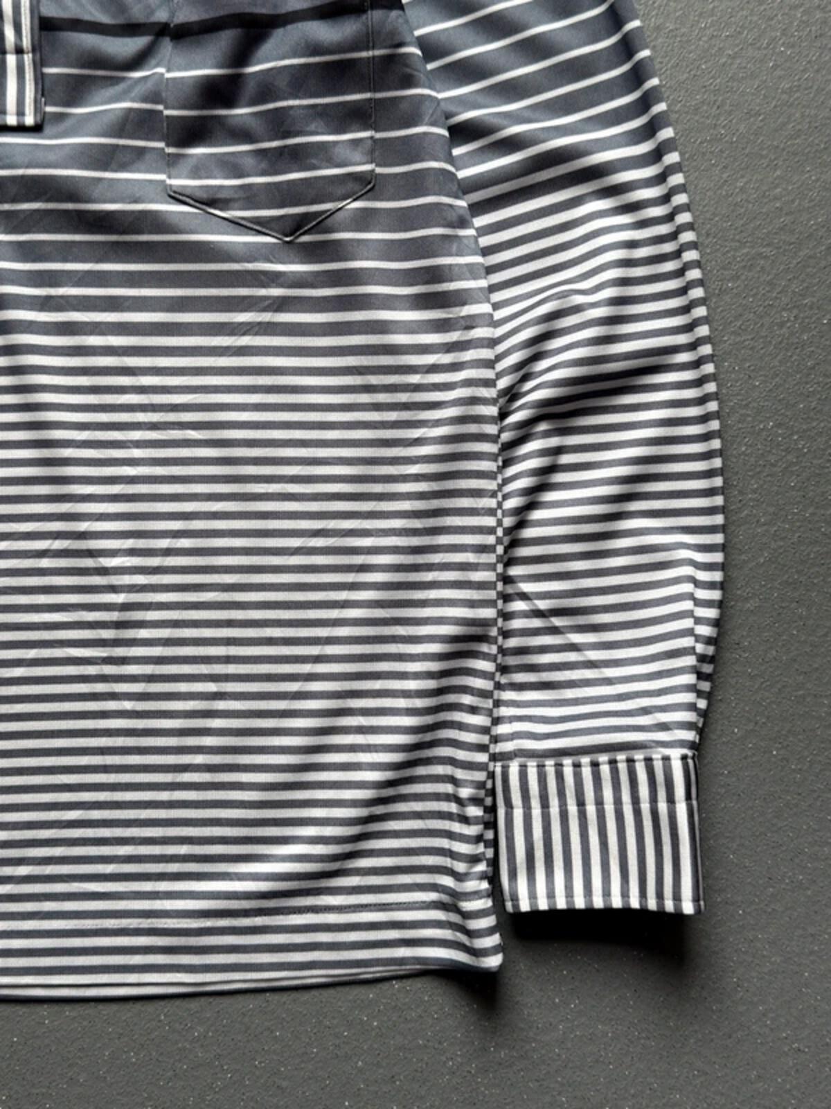 1970s Stripe Long Sleeve Polo Shirt Small Mens