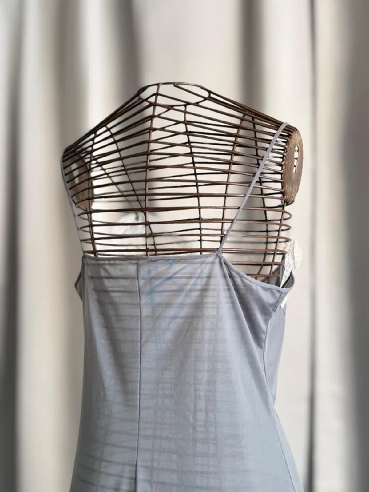 Vintage Silver Lace Trim Slip Dress Size 10-12 Y2K 90s