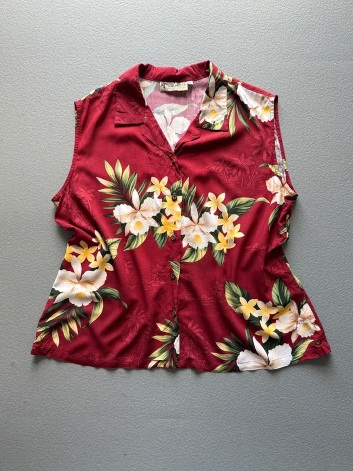 Ladies Vintage Hawaii Floral Sleeveless Shirt XL