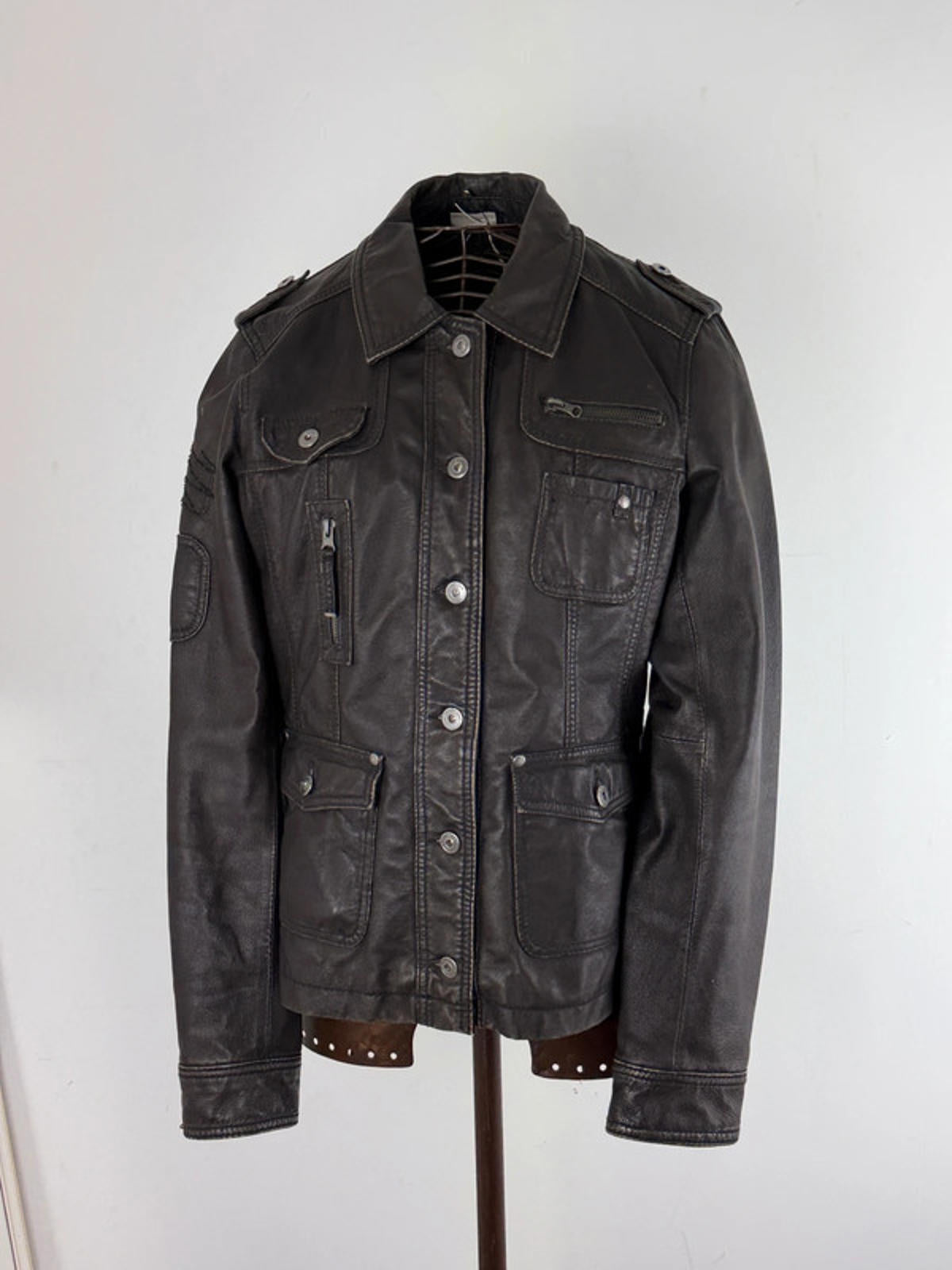 Leather Utility Jacket Brown Size 16 Y2K