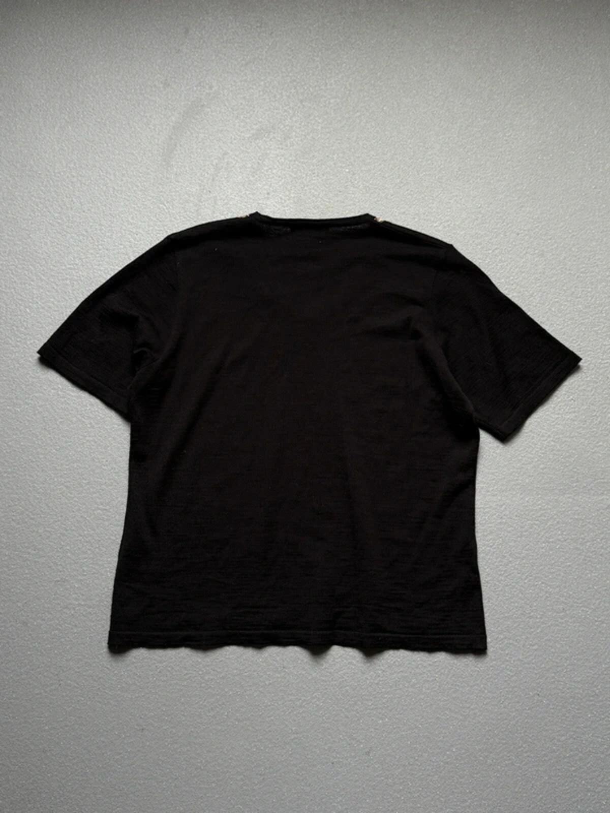 Carla Ferroni Black V-Neck Top Leopard Trim Detail Merino Wool Size XL Made in Italy