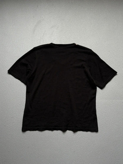 Carla Ferroni Black V-Neck Top Leopard Trim Detail Merino Wool Size XL Made in Italy