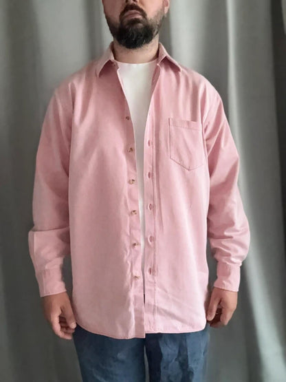 Vintage 90s Faded Light Rose Pink Cotton Shirt Large Oversized