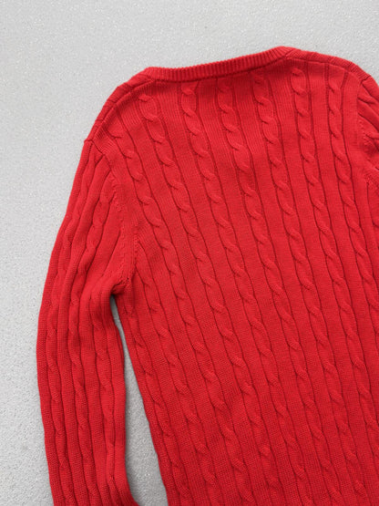Gieves & Hawkes Red Cable Knit V Neck Jumper Merino Wool Sweater