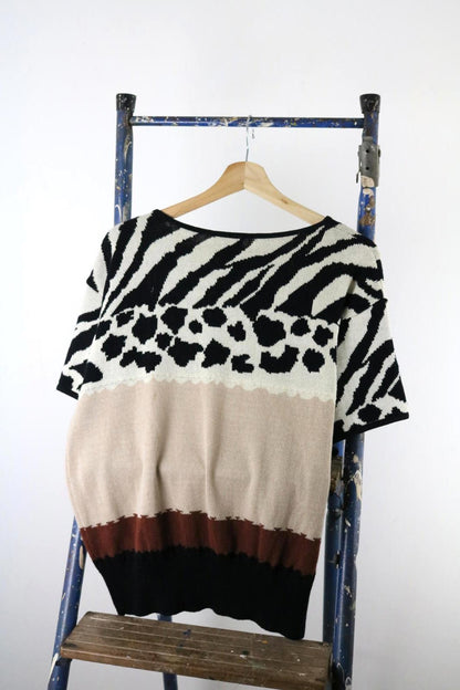1980s Mondi Animal Print Knit Top M