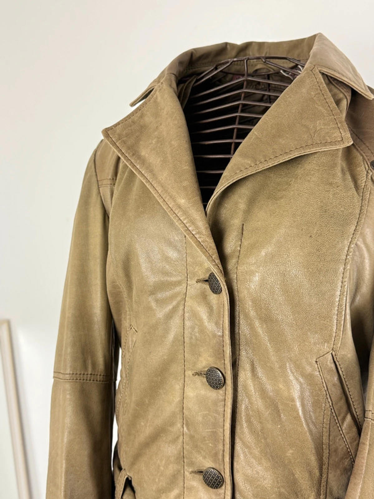 Y2K Beige Leather Jacket Size 12