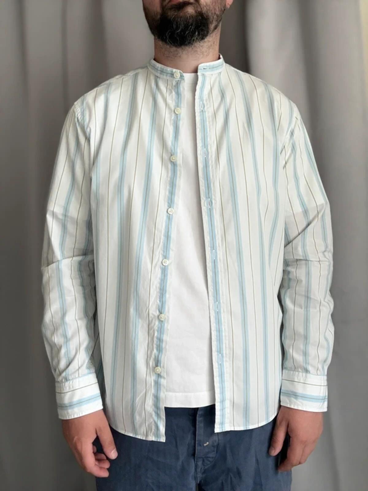 Vintage Striped Grandad Collar M&S Autograph Shirt Medium
