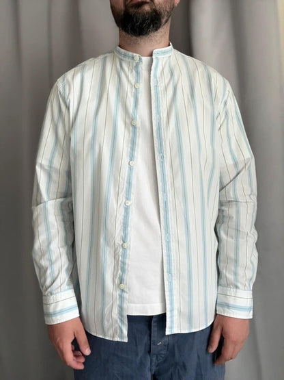 Vintage Striped Grandad Collar M&S Autograph Shirt Medium
