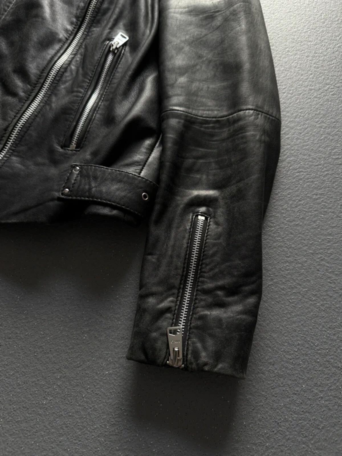Mango Real Leather Black Biker Jacket Small