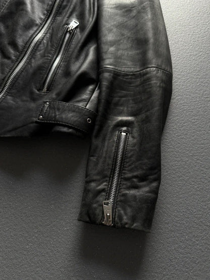 Mango Real Leather Black Biker Jacket Small