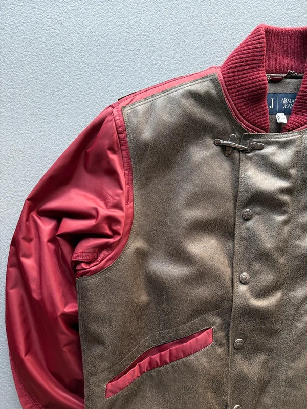 Y2K Armani Jeans Leather & Nylon Bomber Jacket Men’s XL