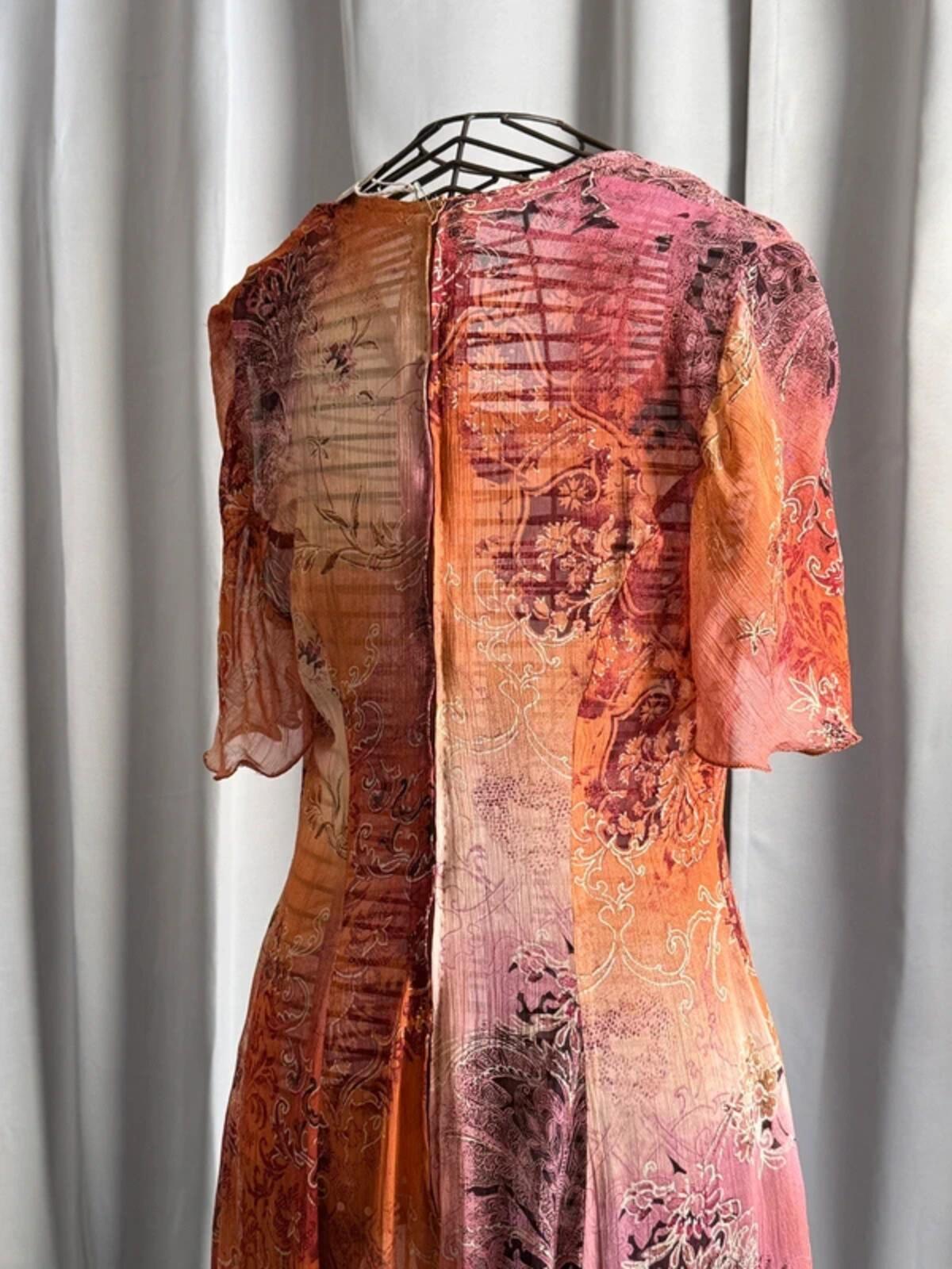 1970s Boho Floaty Gradient Mesh Dress Size 12