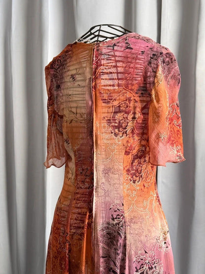 1970s Boho Floaty Gradient Mesh Dress Size 12