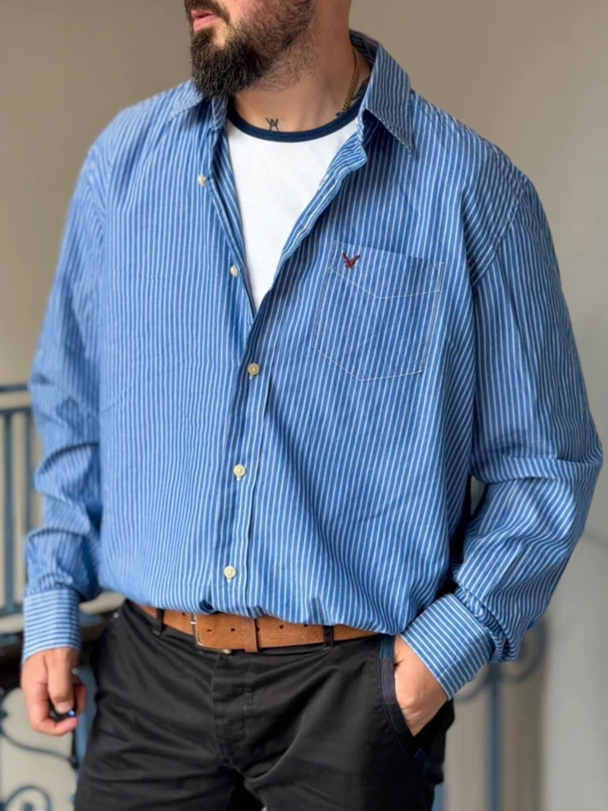 American Eagle Y2K Smart Pin Stripe Blue Shirt XXL