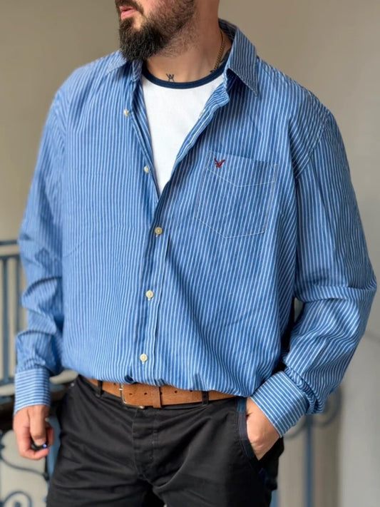 American Eagle Y2K Smart Pin Stripe Blue Shirt XXL