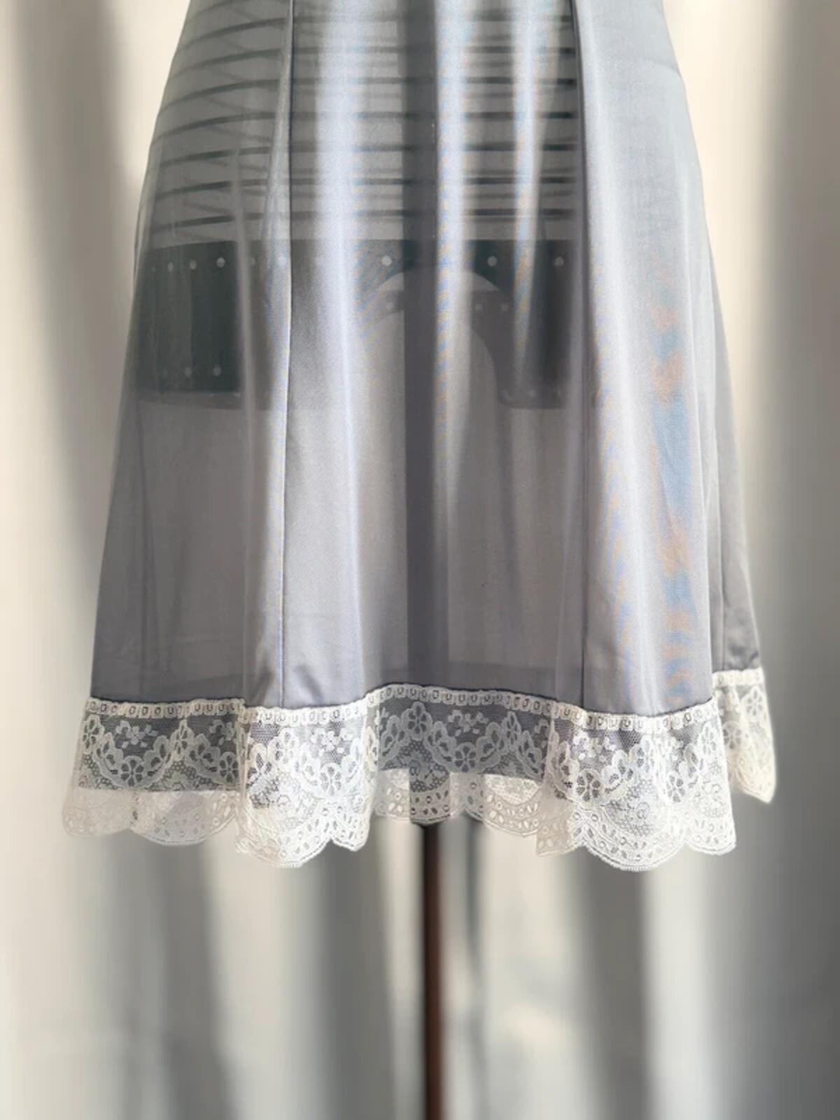 Vintage Silver Lace Trim Slip Dress Size 10-12 Y2K 90s