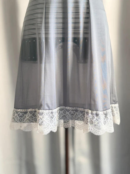Vintage Silver Lace Trim Slip Dress Size 10-12 Y2K 90s