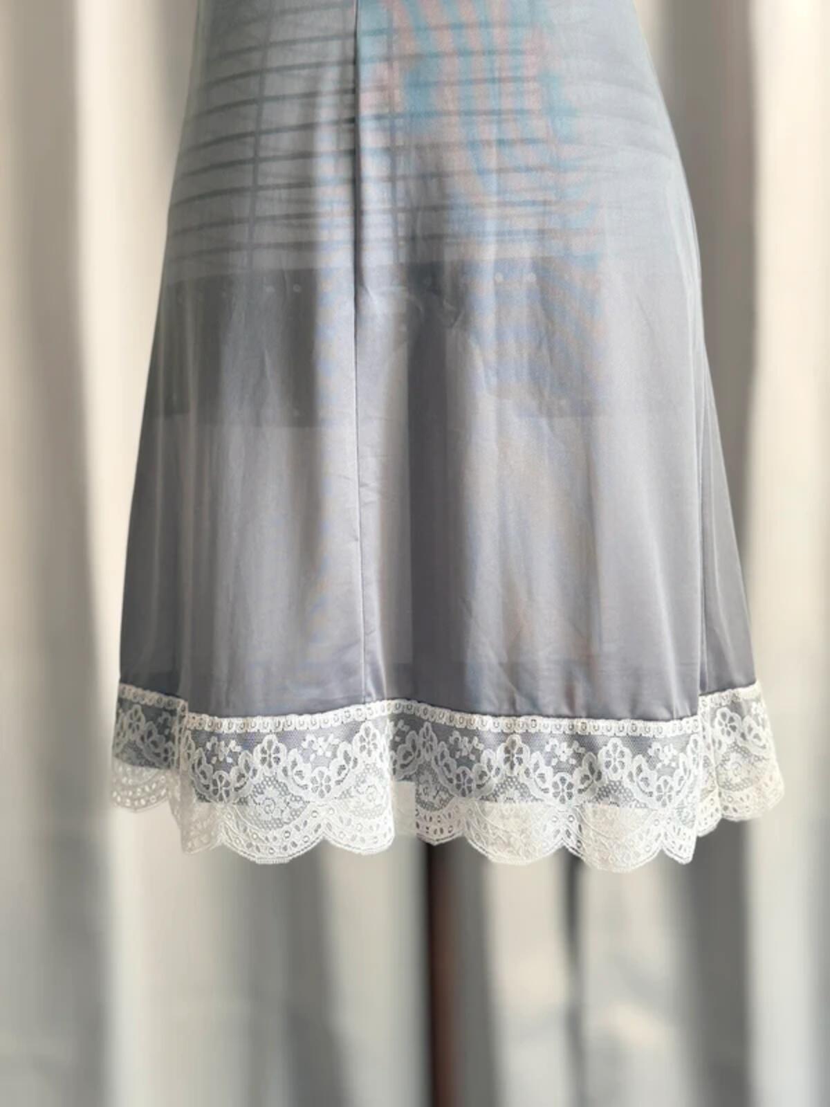 Vintage Silver Lace Trim Slip Dress Size 10-12 Y2K 90s