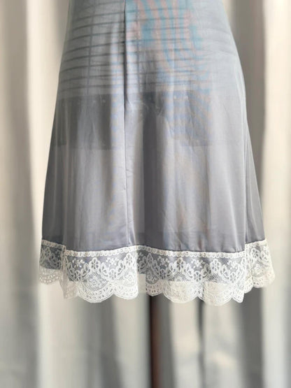 Vintage Silver Lace Trim Slip Dress Size 10-12 Y2K 90s