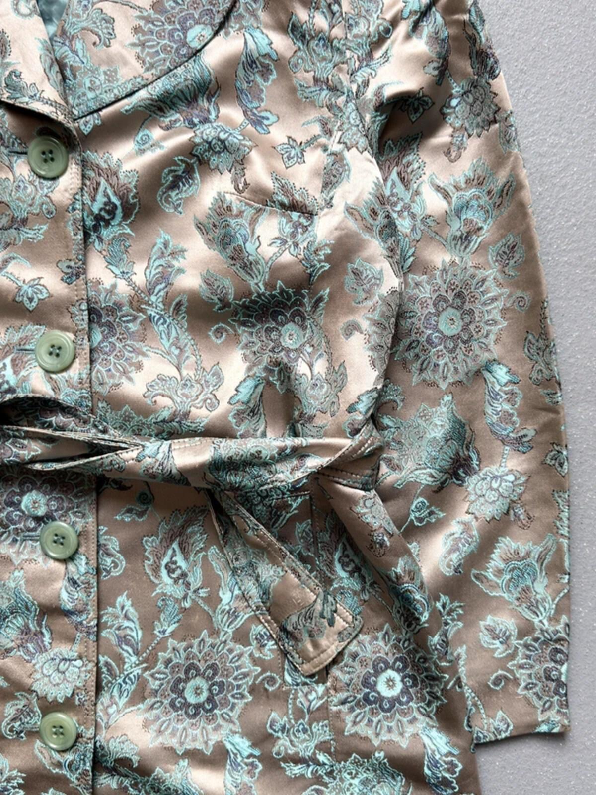 Y2K Silver Botanical Embroidery Trenchcoat with Belt Size 18