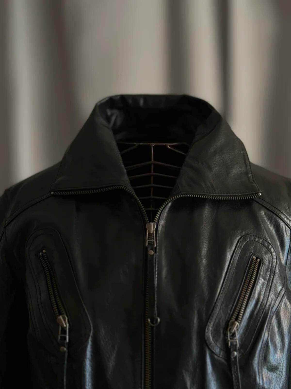 Vintage Black Leather Moto Jacket Medium Biker Y2K Zip Detail Grunge