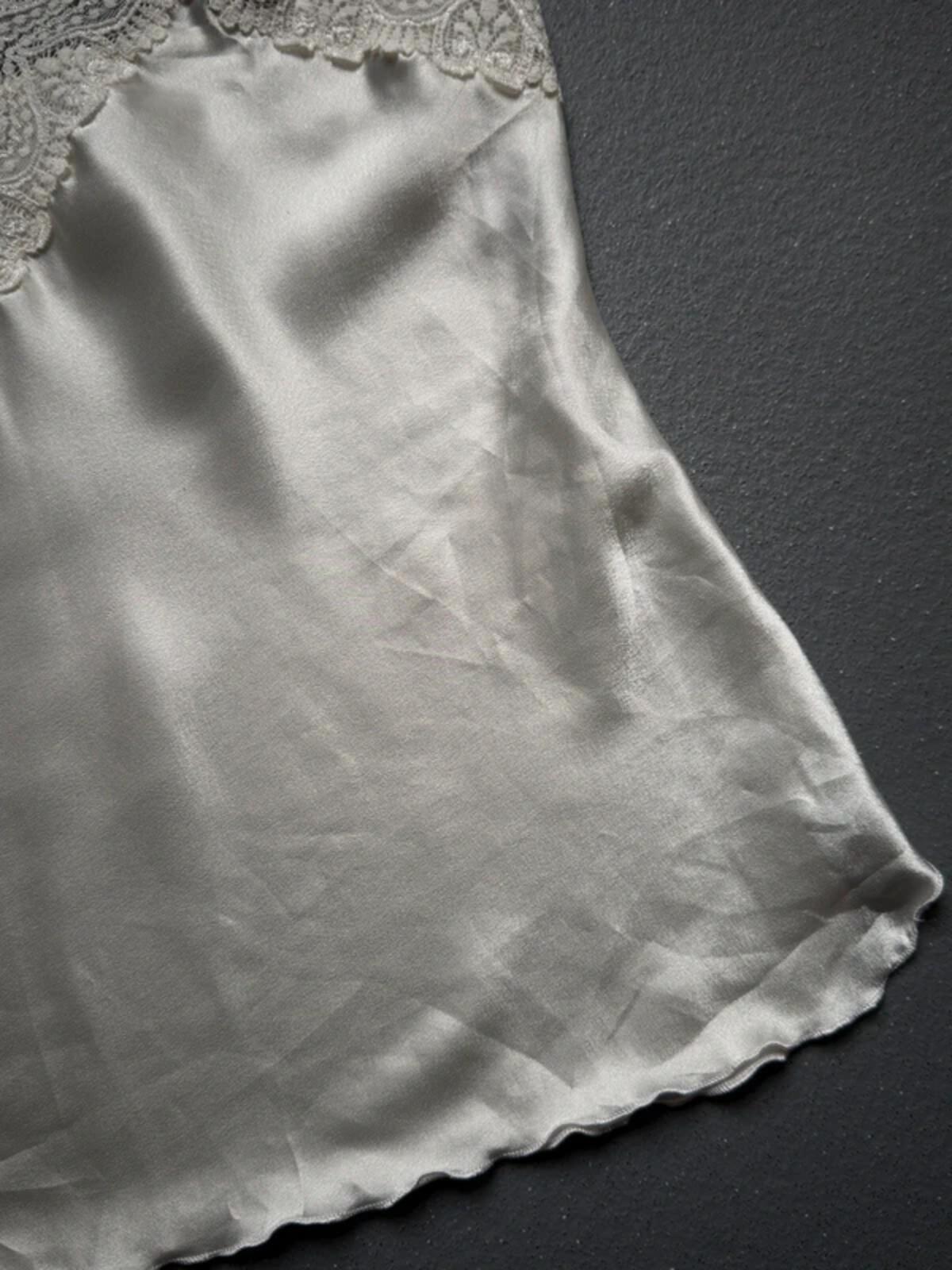Cute Silky White Silver Lace Cami Top Small