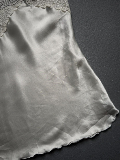 Cute Silky White Silver Lace Cami Top Small