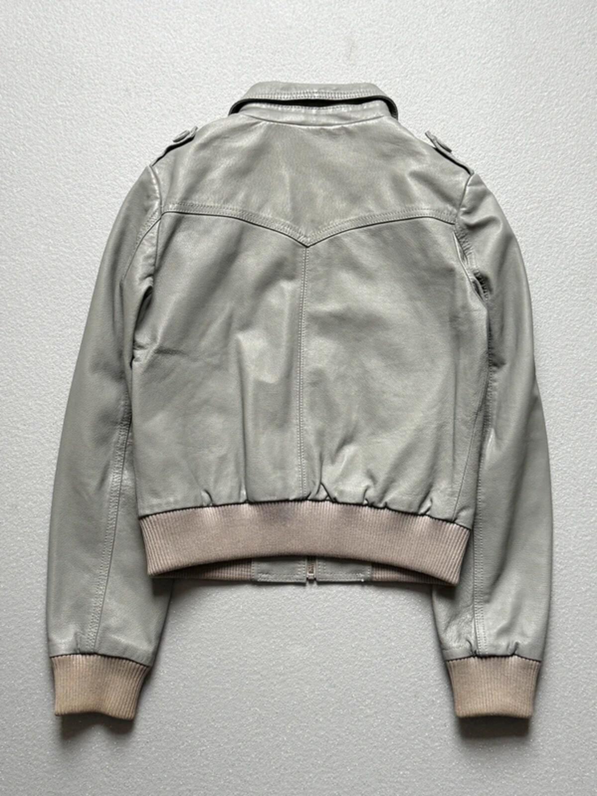 Y2K Grey H&M Cropped Leather Jacket Size 8