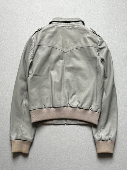 Y2K Grey H&M Cropped Leather Jacket Size 8