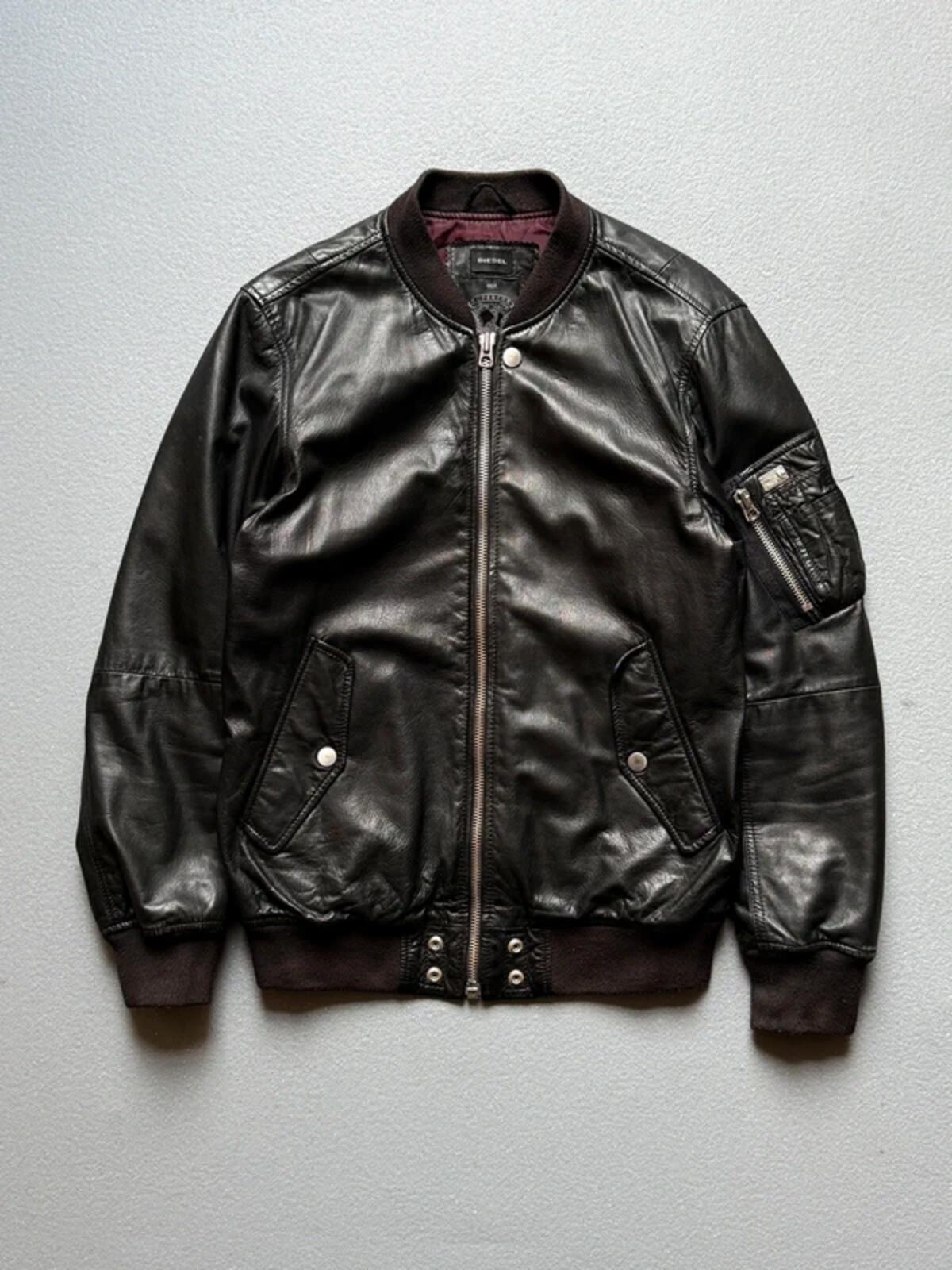 Diesel Black Leather Bomber Jacket Medium Men’s