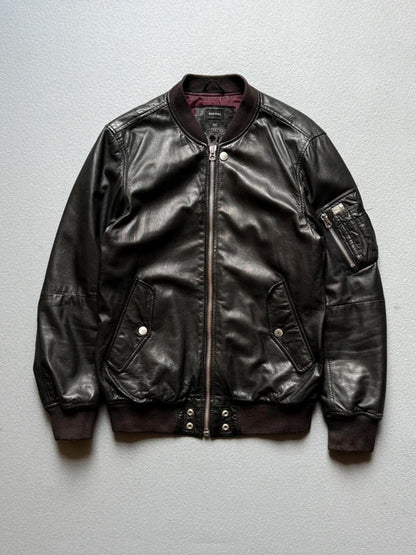 Diesel Black Leather Bomber Jacket Medium Men’s