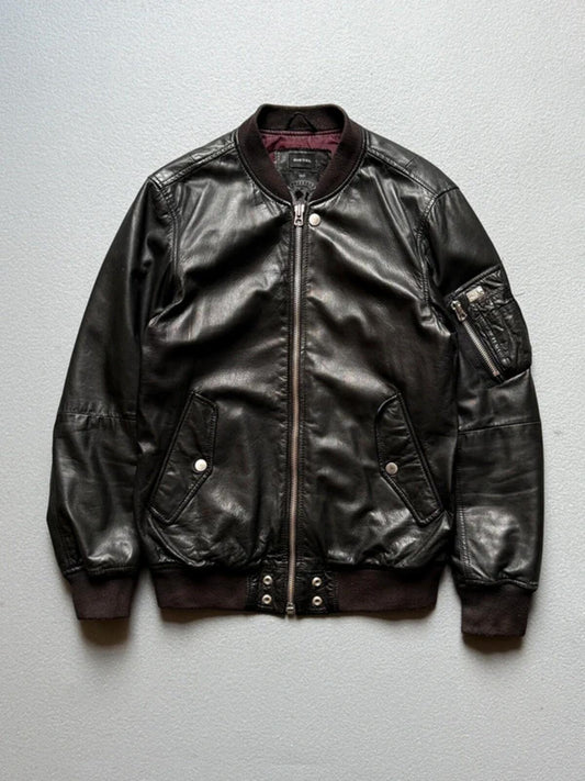 Diesel Black Leather Bomber Jacket Medium Men’s