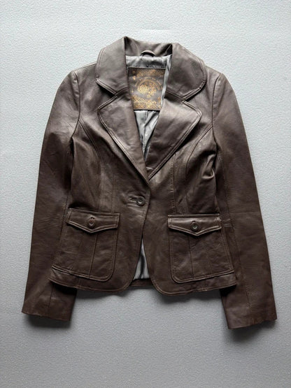 Y2K New Look Brown Leather Jacket – Women’s Size 10