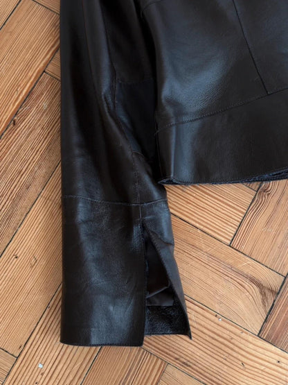 Y2K Brown Leather Biker Jacket Size 10
