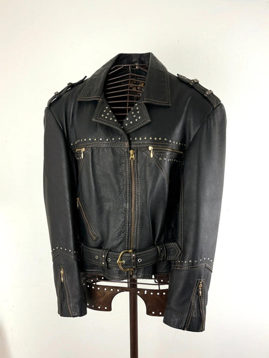 Vintage Biker Leather Jacket Western Style XL Ladies