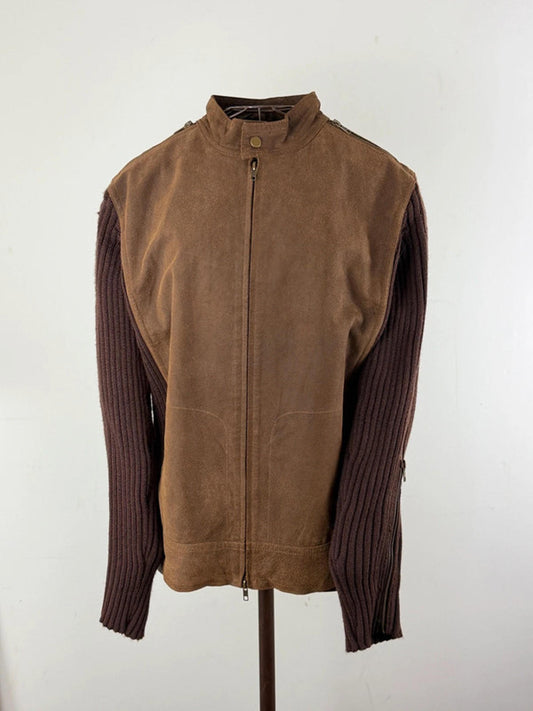 Y2K Leather Suede Archive Style Brown Jacket XL