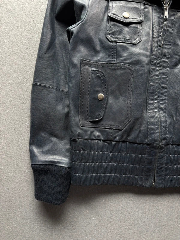 Y2K Vero Moda Navy Blue Leather Jacket – Women’s Medium