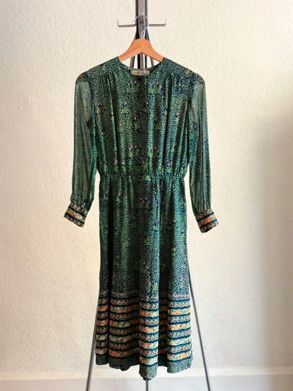 1960s Dandelion Printed Long Sleeve Midi Dress Small