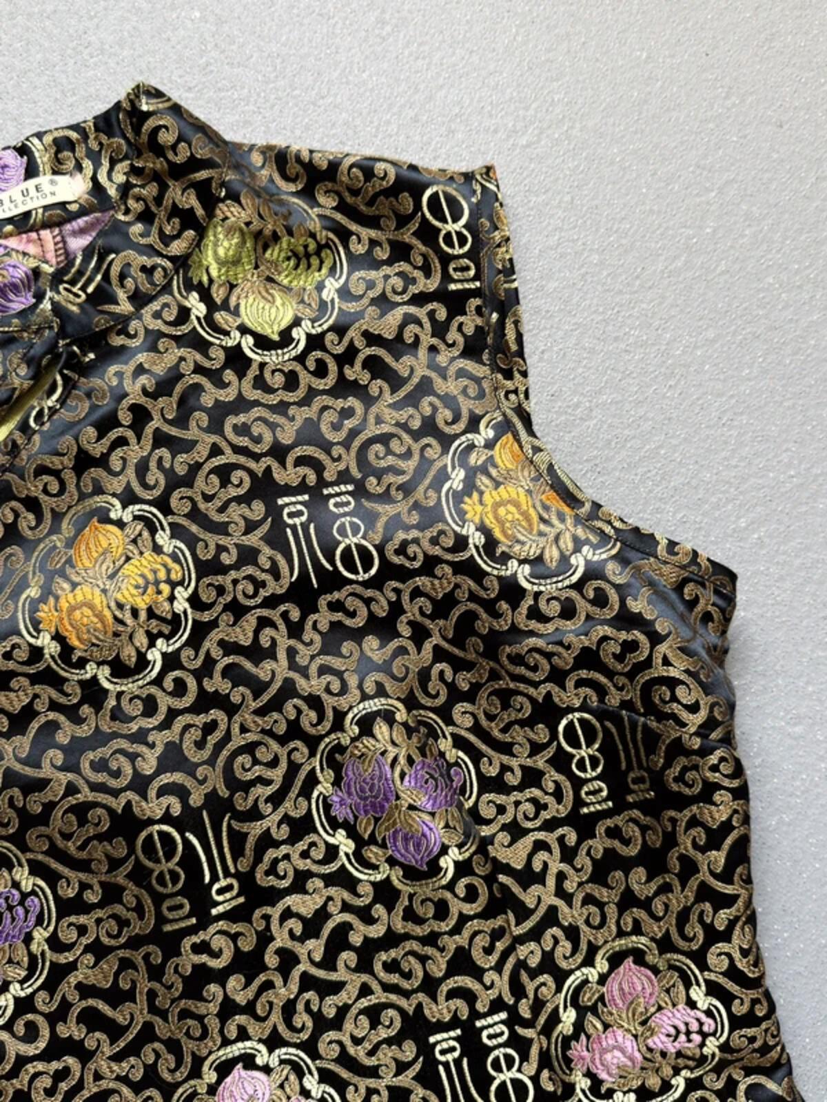 Y2K Geisha Black Gold Oriental Top Large