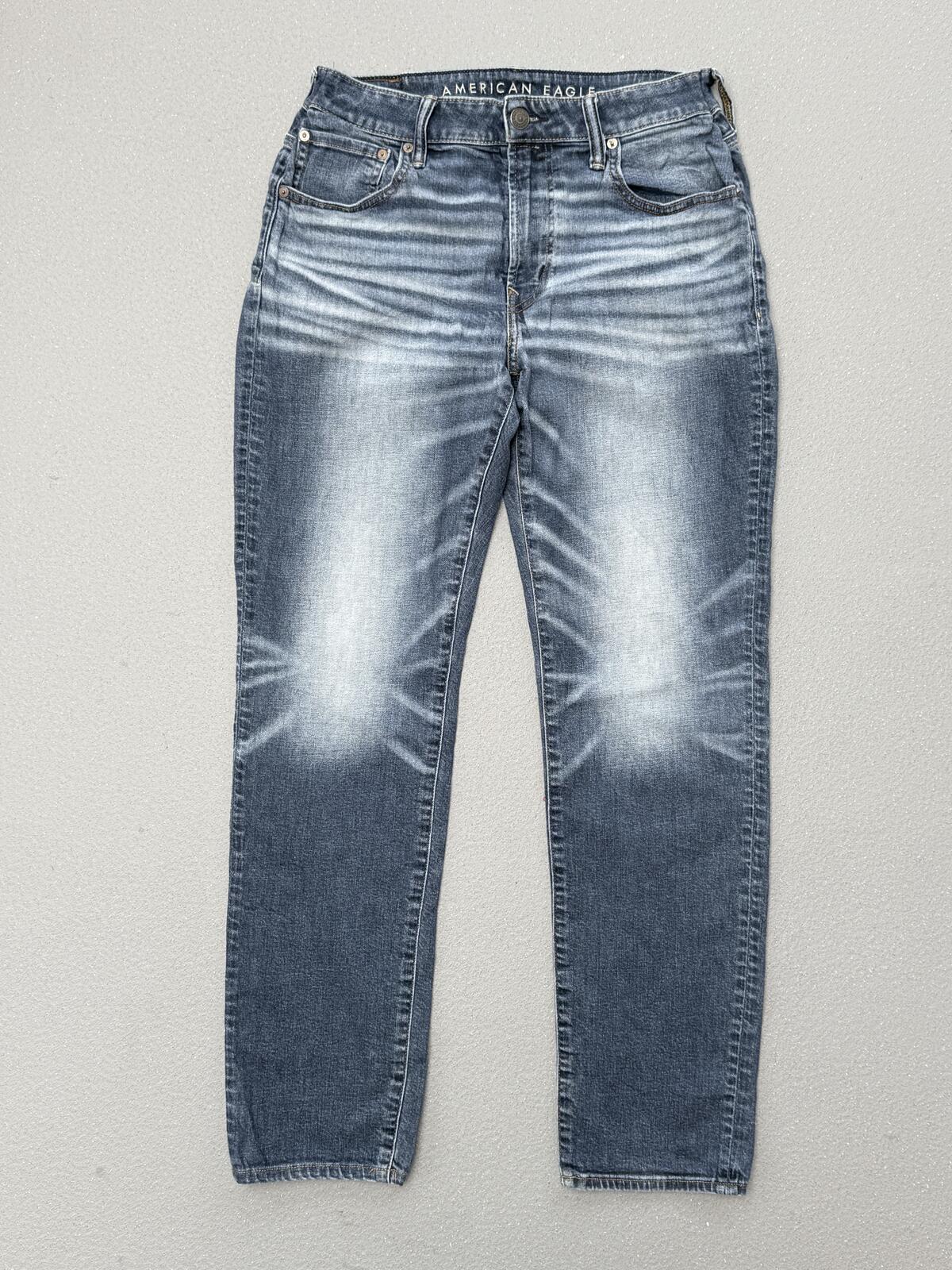 American Eagle Blue Distressed Slim Jeans Faded Denim