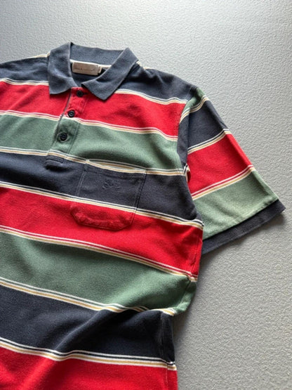 Y2K Block Stripe Boxy Polo Shirt Large