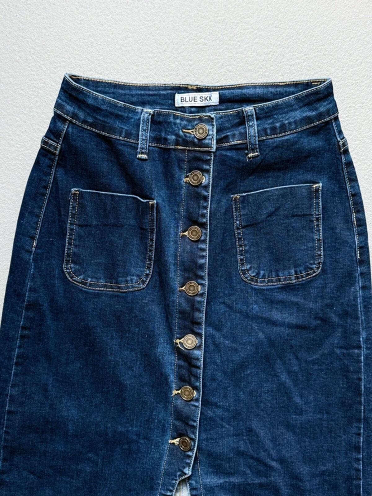 Y2K Denim Maxi Skirt Front Button Size 8