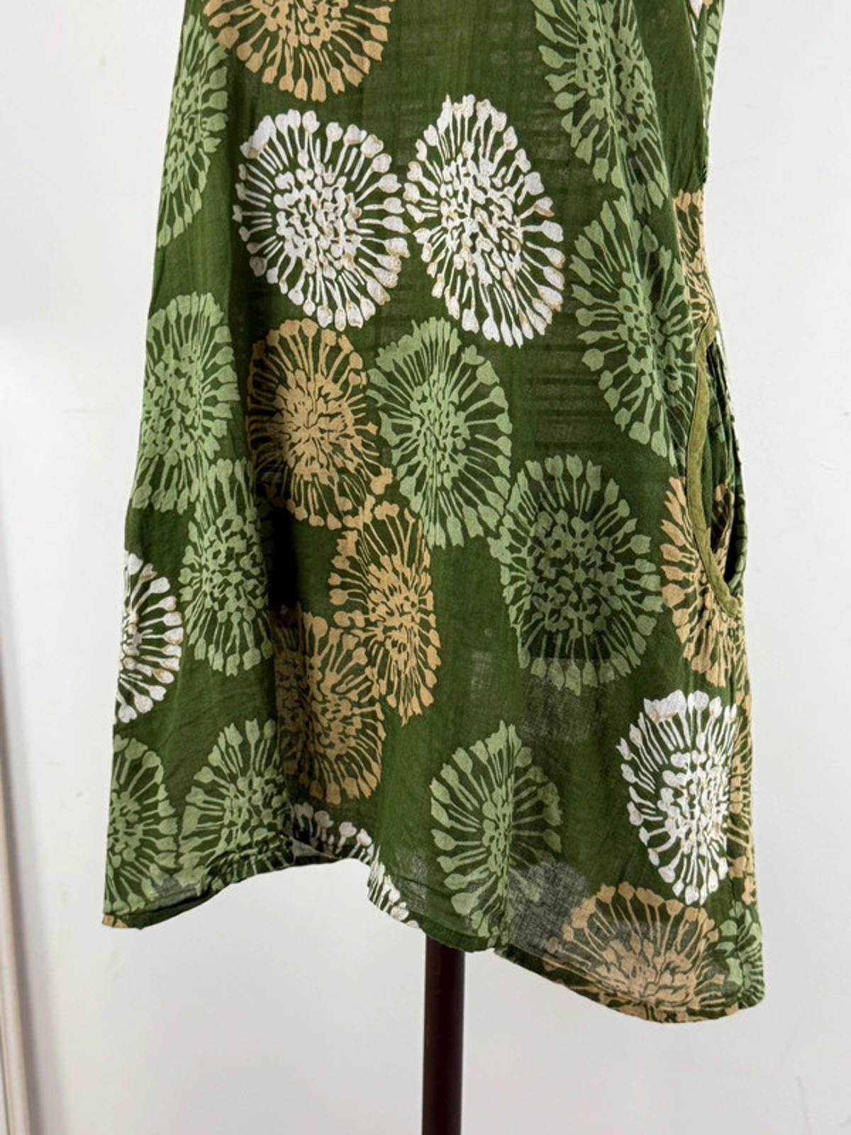 Mandarin Collar Vintage Botanical Pattern Dress Medium