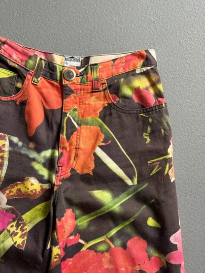 Moschino High Waisted Trousers 26” Floral Print 90s Vintage