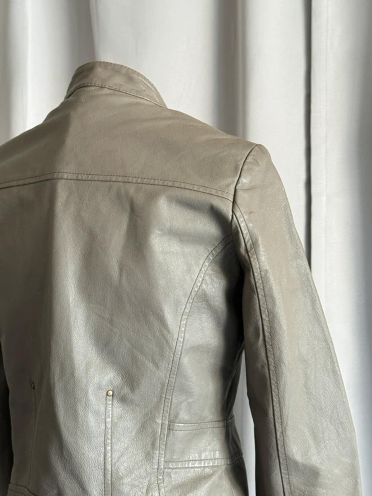 2000s Grey Leather Biker Jacket Size 8