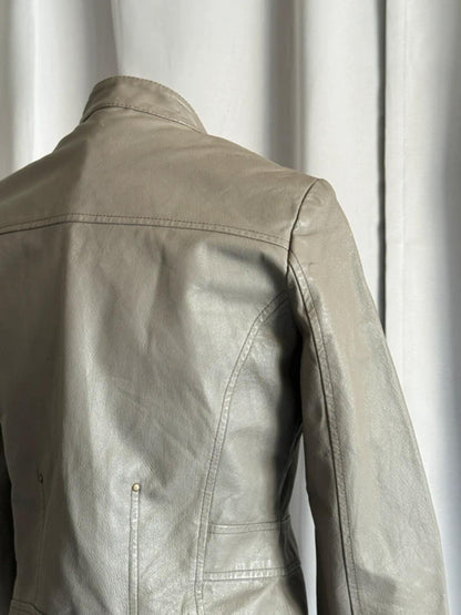 2000s Grey Leather Biker Jacket Size 8