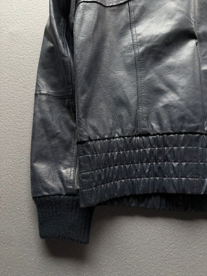 Y2K Vero Moda Navy Blue Leather Jacket – Women’s Medium