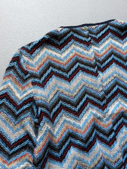 Vintage 70s Hand Knit Zig Zag Print Sweater XL