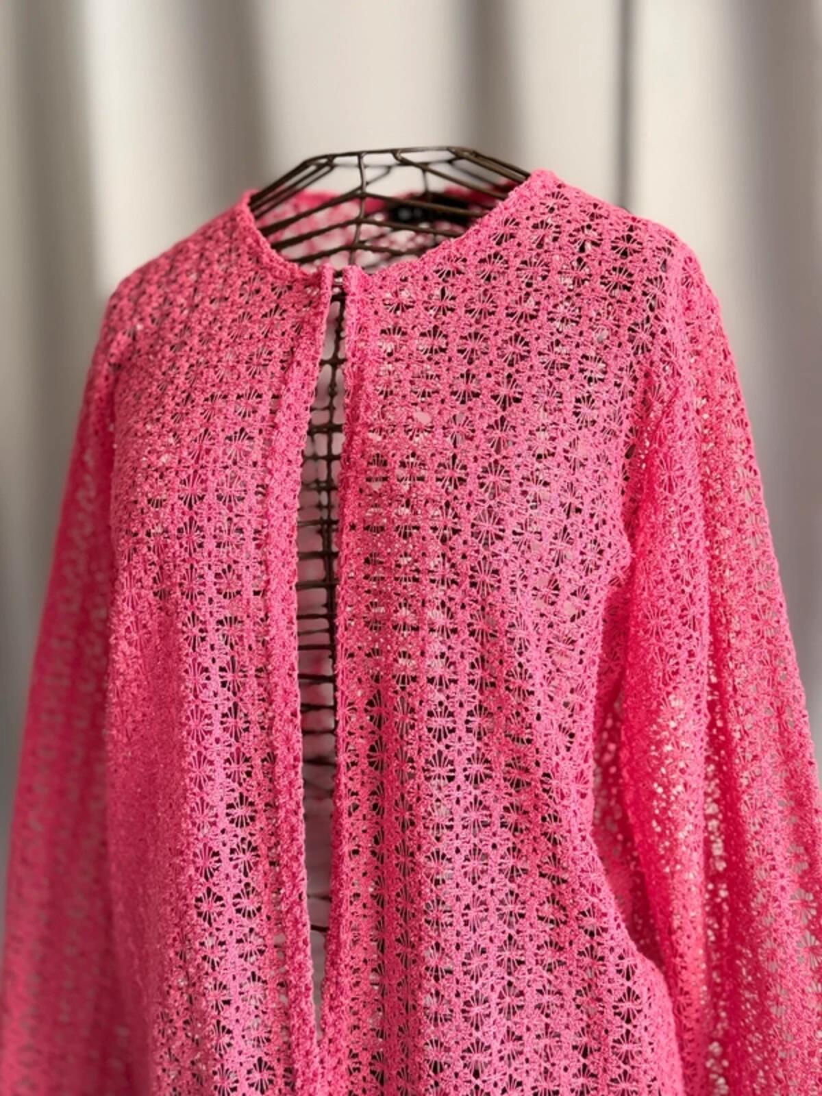 Marble Pink Crochet Lace Cardigan Large