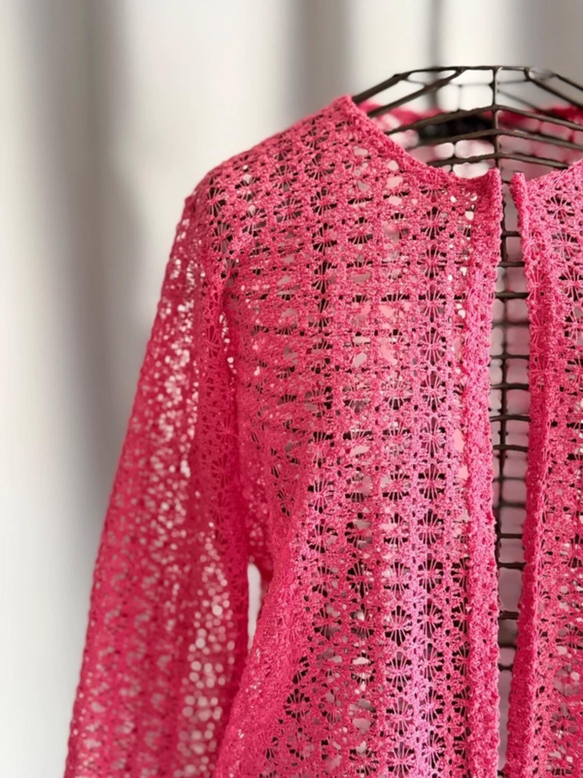 Marble Pink Crochet Lace Cardigan Large